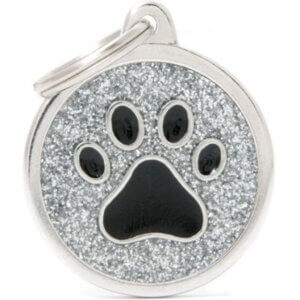 Hundetegn Shine Glitter Paw Big circle sølv