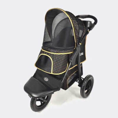 innopet-dog-pram-adventure-black-gold-oblique-front-view innopet-dog-pram-adventure-black-gold-oblique-front-view